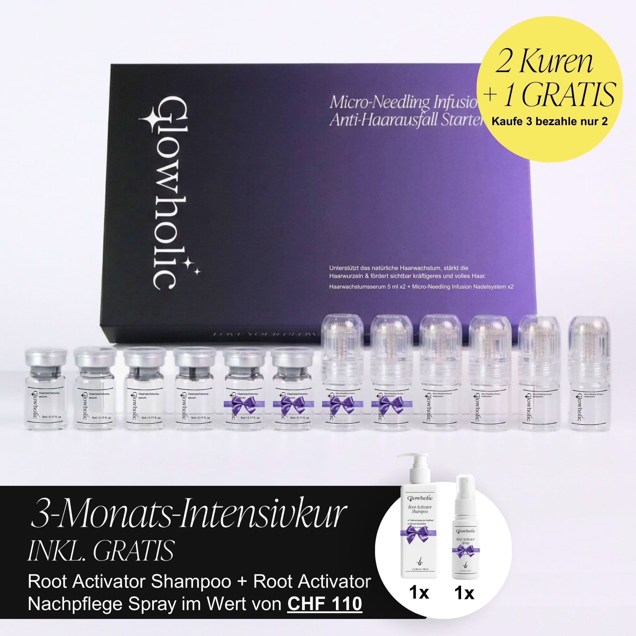 Glowholic - Anti-Haarausfall Starter Set - Micro-Needling Infusion für zuhause